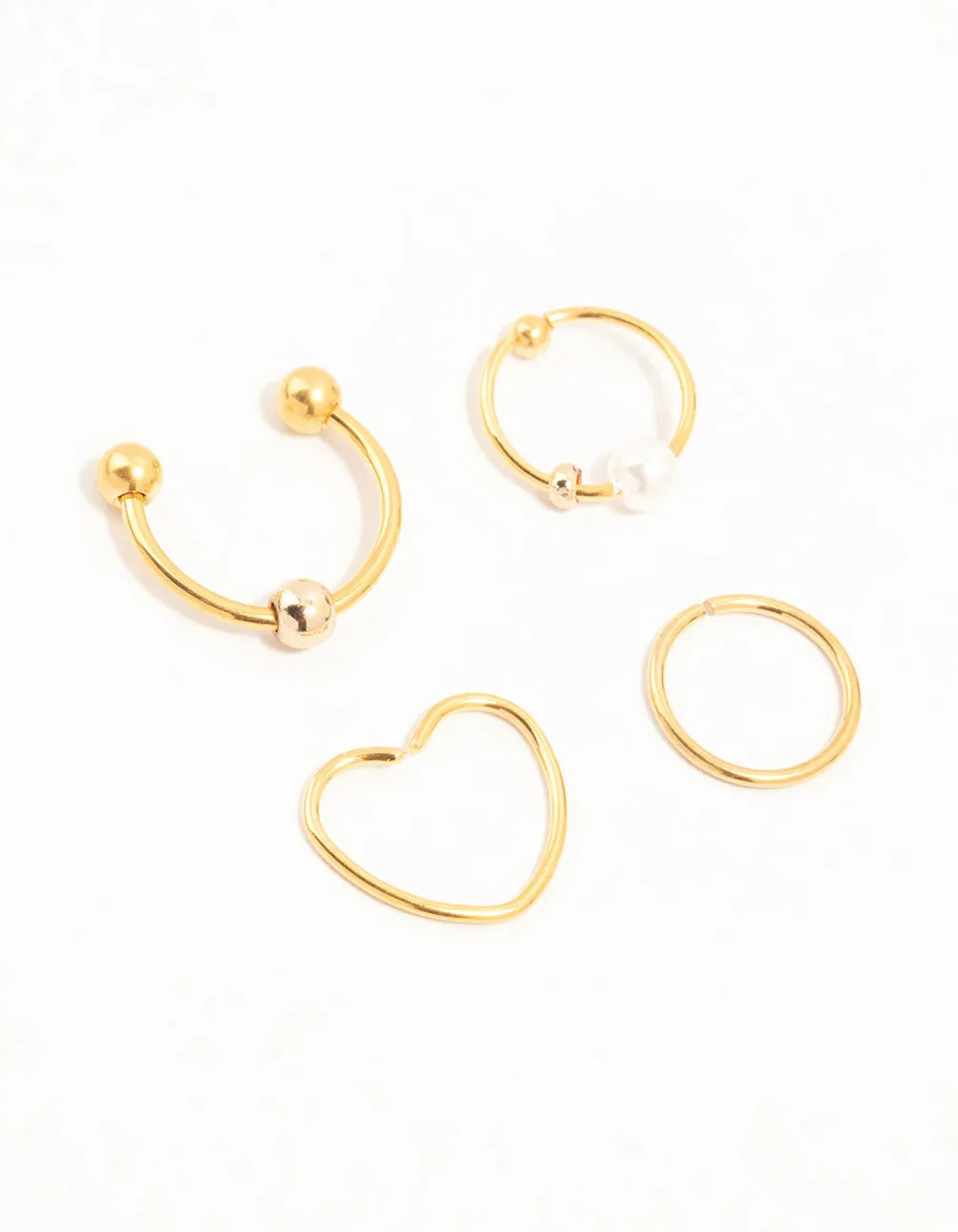 Gold Plated Titanium Heart Nose Rings 4-Pack