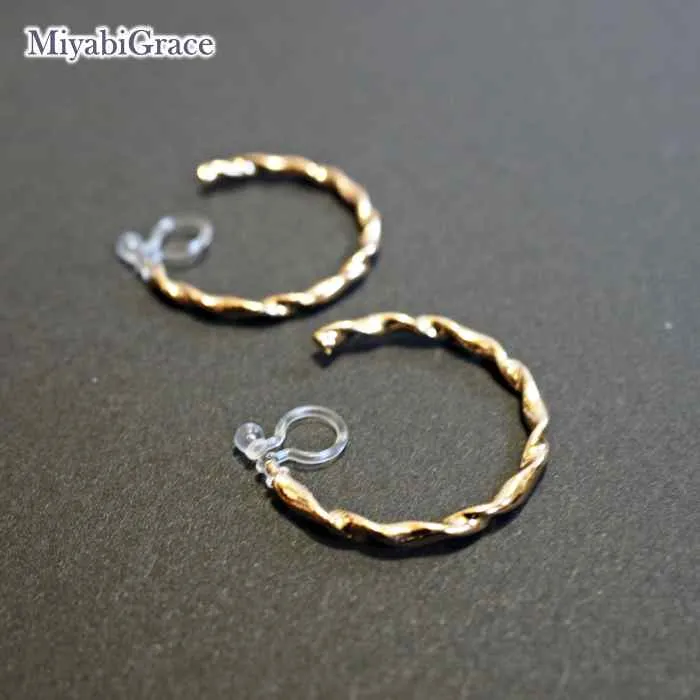 Gold Twisted 30mm Invisible Clip On Earrings