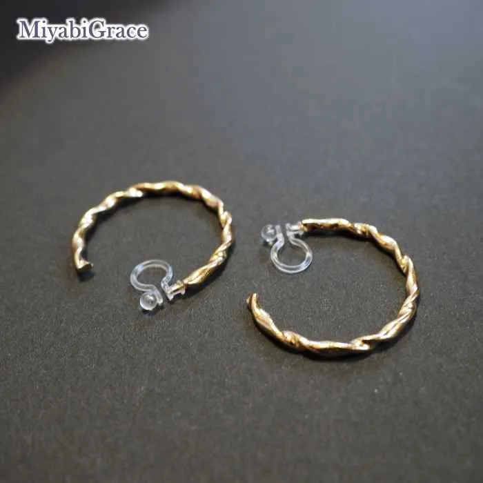 Gold Twisted 30mm Invisible Clip On Earrings