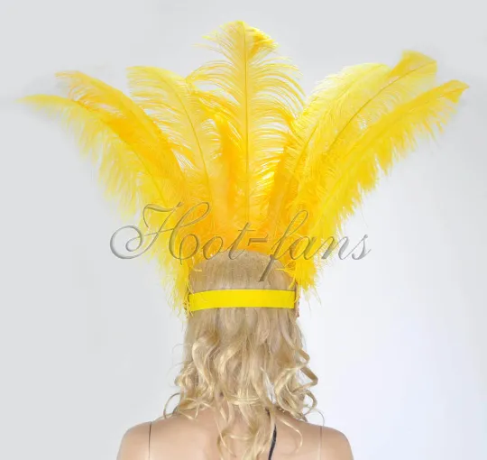 Gold yellow Showgirl Open Face Ostrich feather Headdress