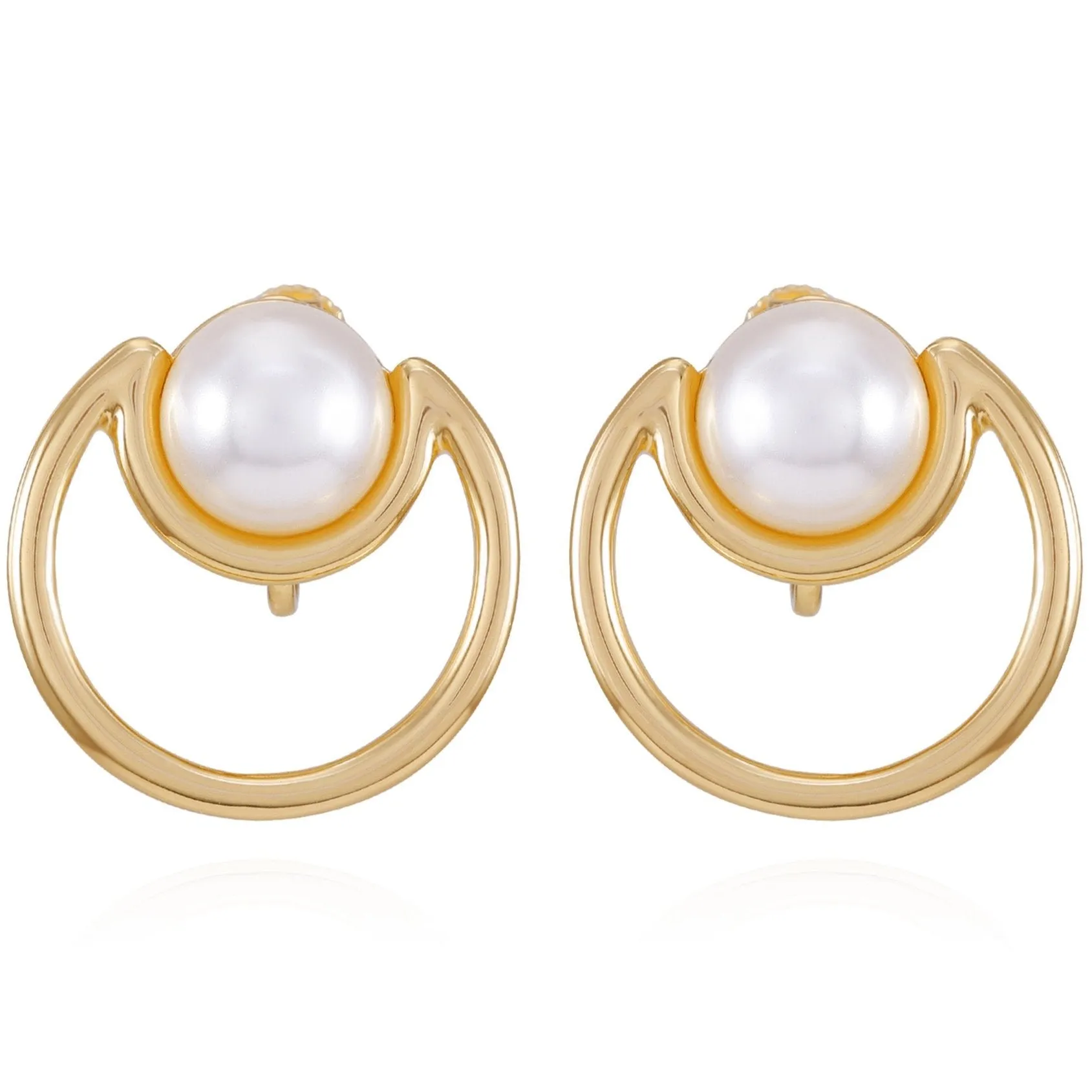 Goldtone Pearl Clip On Earrings