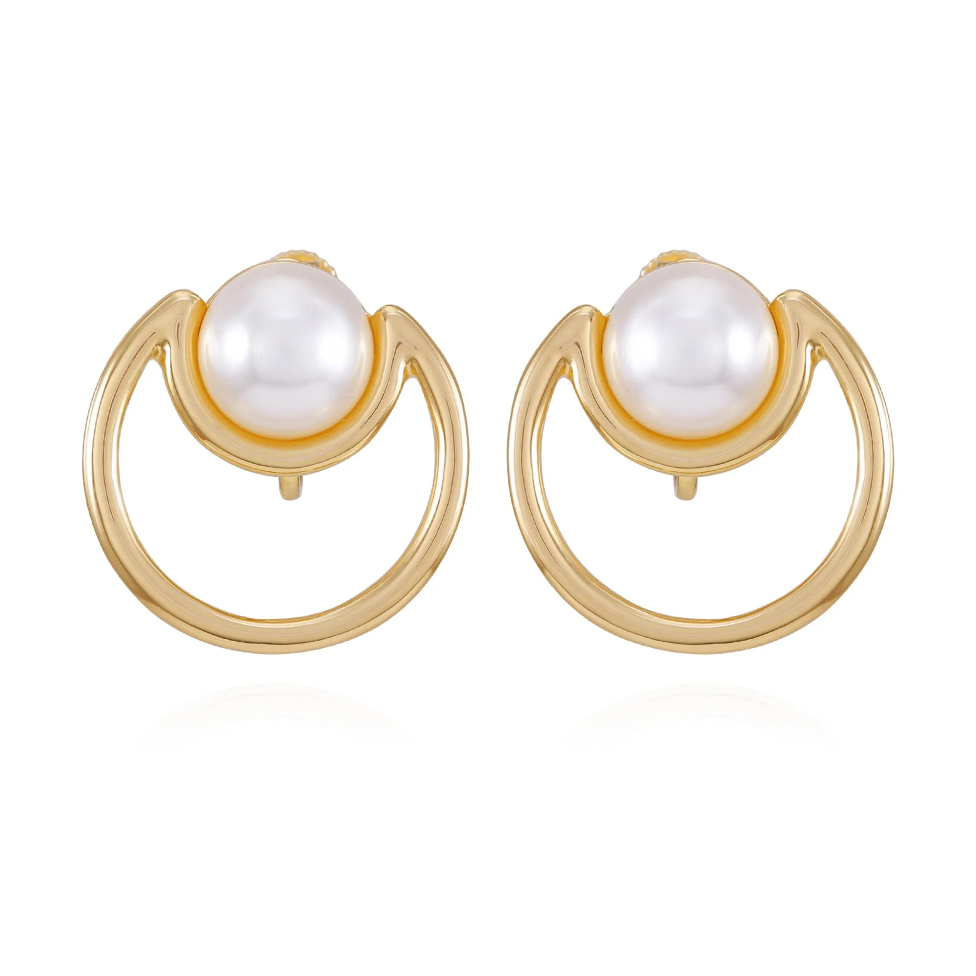 Goldtone Pearl Clip On Earrings