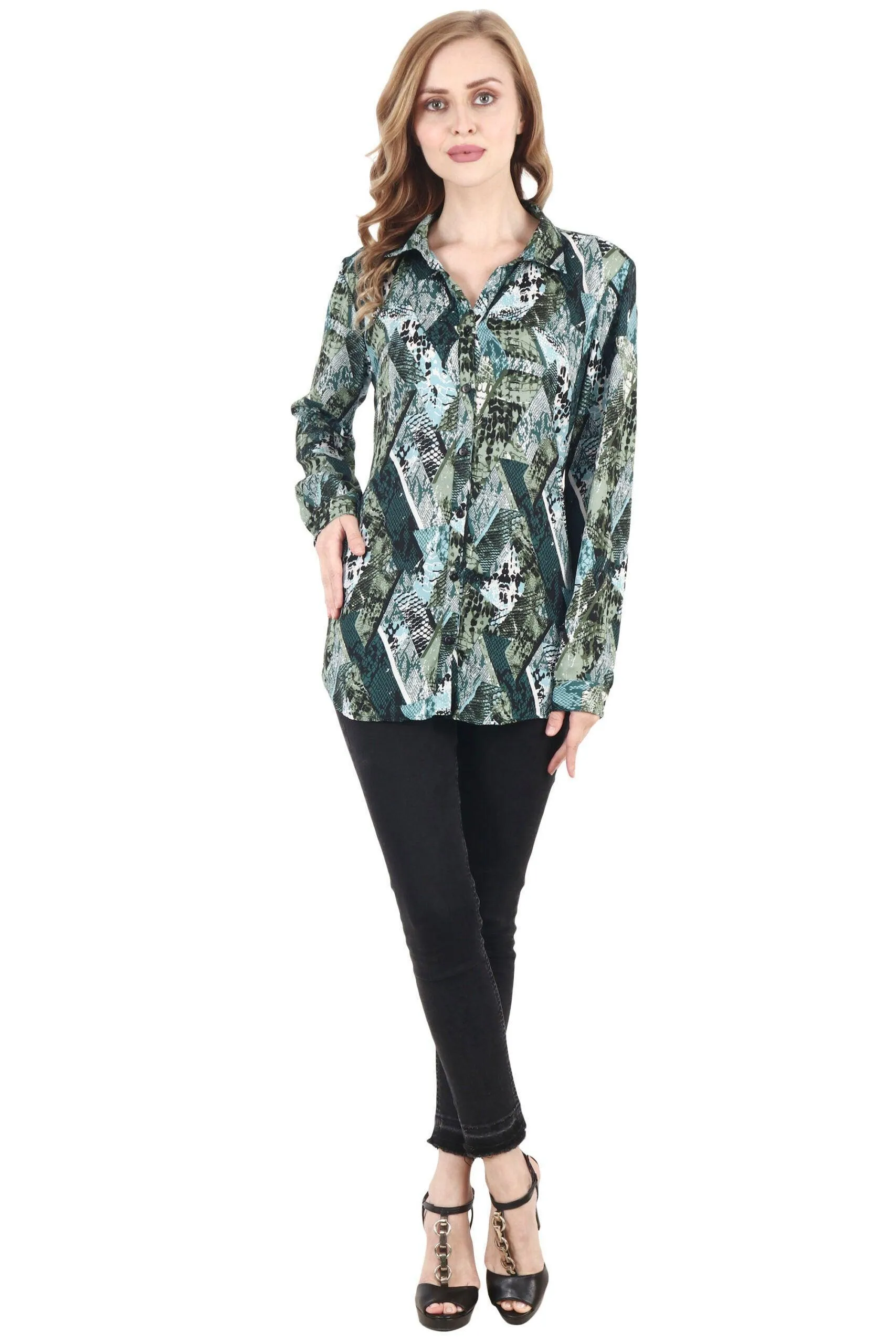 Green Abstract Square Printed Shirt