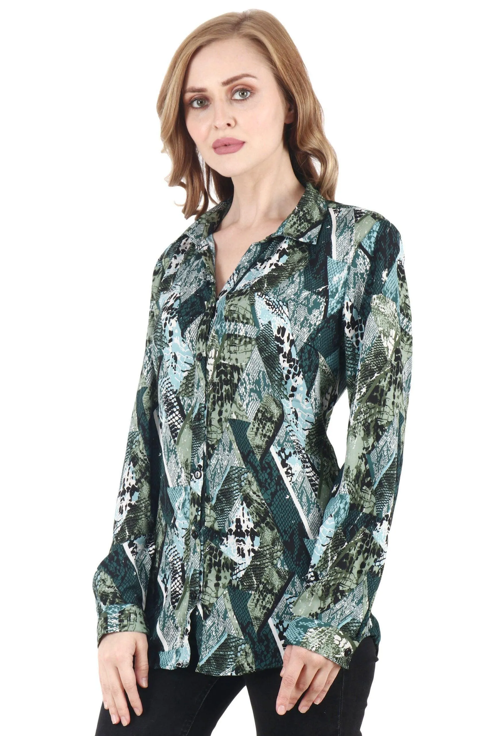 Green Abstract Square Printed Shirt