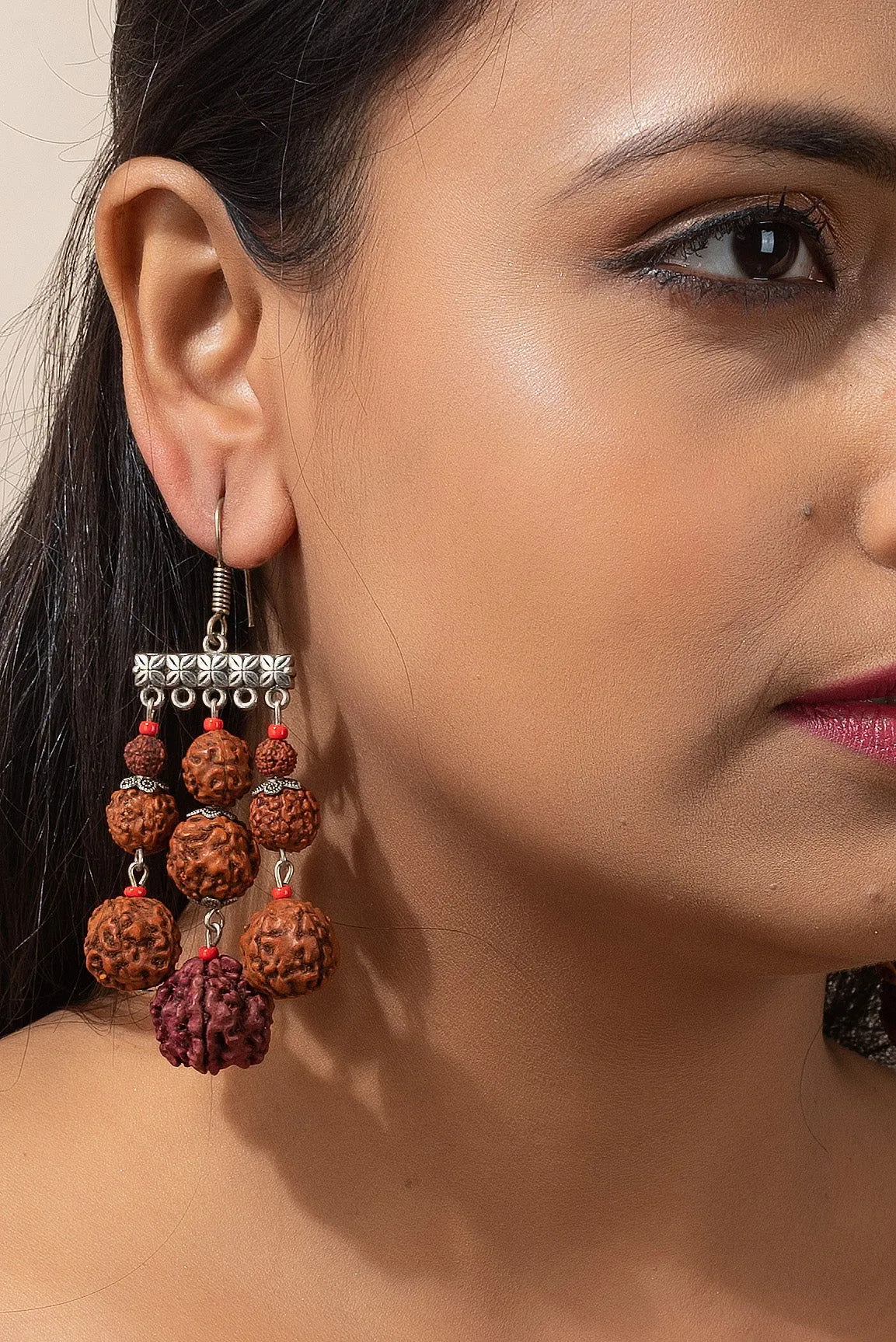 Handmade Designer Faux Rudraksh with German Silver Frame Earrings - Non-Allergic and Perfect for Gifting