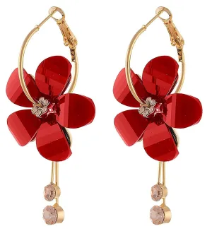 Kairangi Earrings for Women and Girls | Fashion Red Hoop and Dangler Earring | Gold Plated Hoops | Floral Shaped Western Earrings | Birthday Gift for Girls and Women Anniversary Gift for Wife