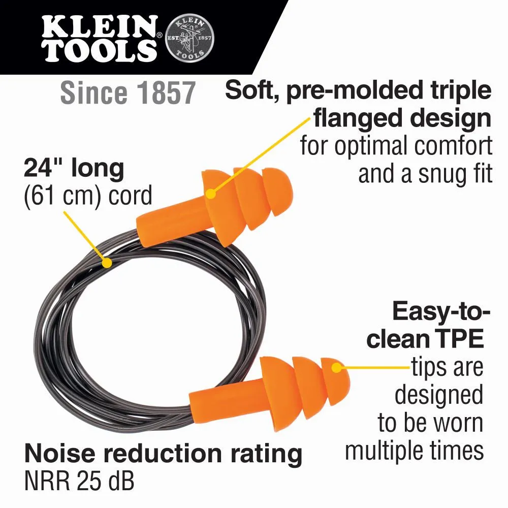 Klein 605036 Corded Earplugs, 6-Pair Pack