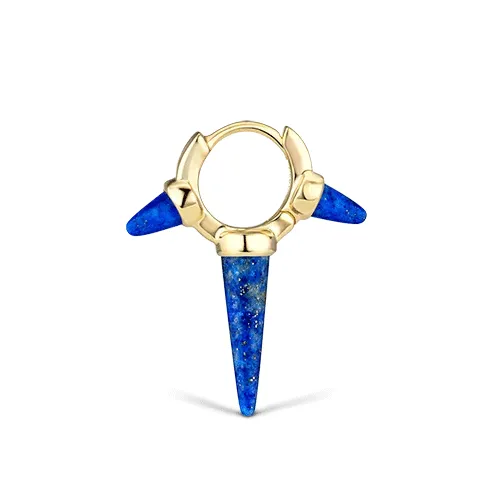 Lapis Triple Long Spike Hoop Earring by Maria Tash in Yellow Gold