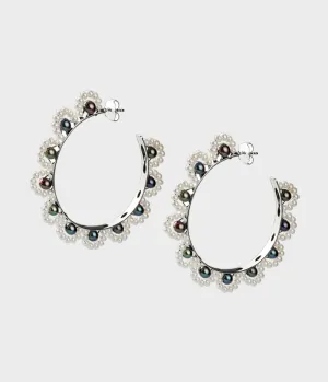 Large French Lace Pearl Hoop Earrings