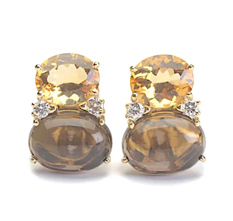 Large GUM DROP™ Earrings with Rock Crystal and Smoky Topaz and Diamonds