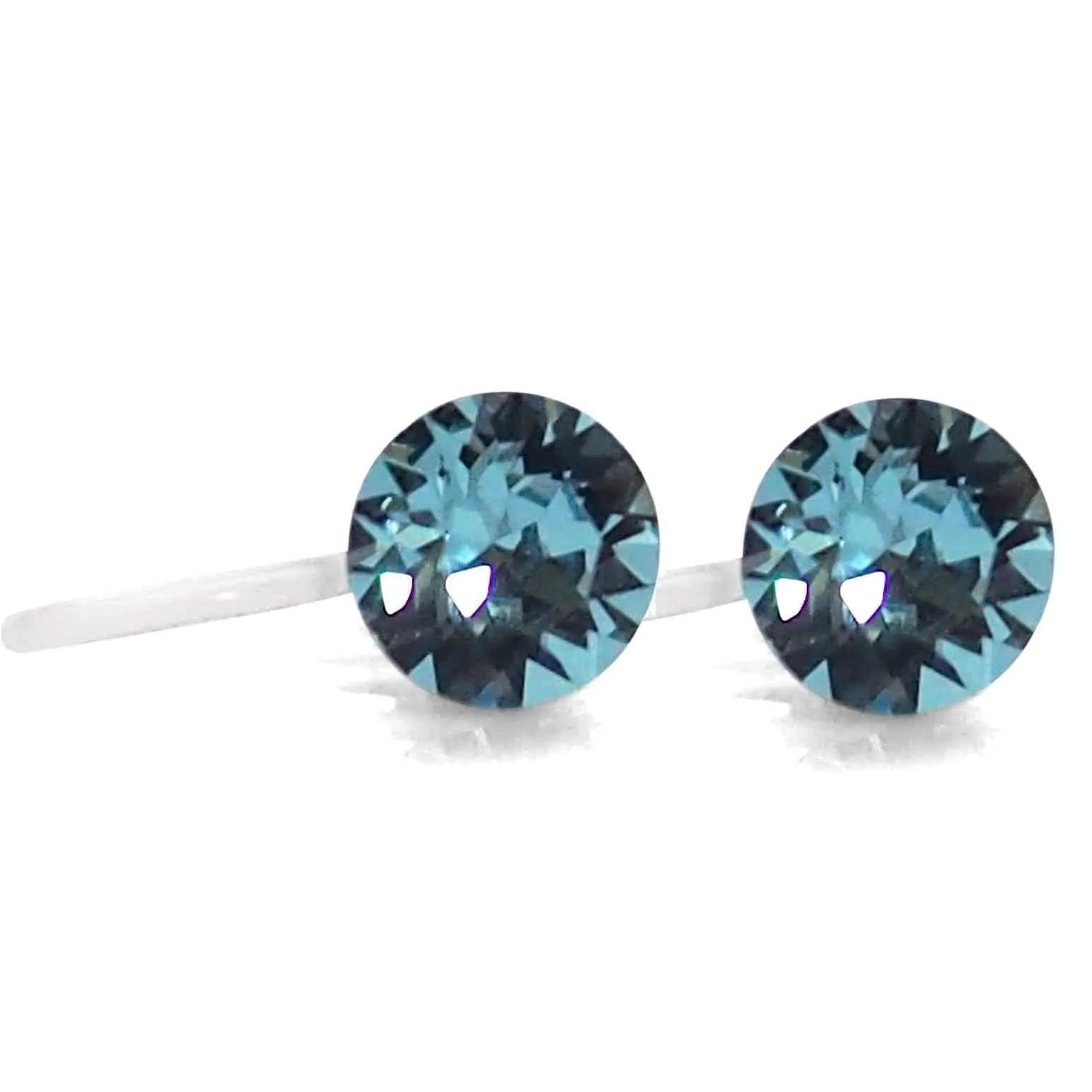 Light Blue Aquamarine Swarovski Crystal Screw-Back Invisible Clip On Stud Earrings