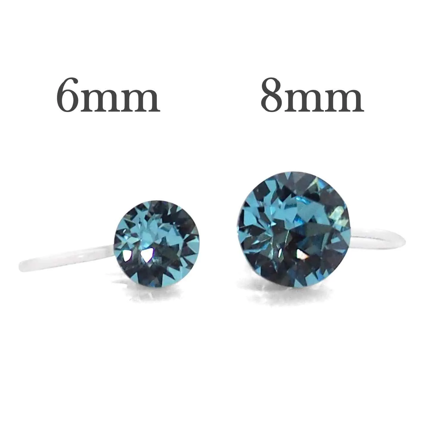 Light Blue Aquamarine Swarovski Crystal Screw-Back Invisible Clip On Stud Earrings