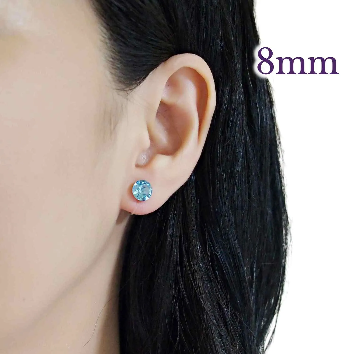 Light Blue Aquamarine Swarovski Crystal Screw-Back Invisible Clip On Stud Earrings