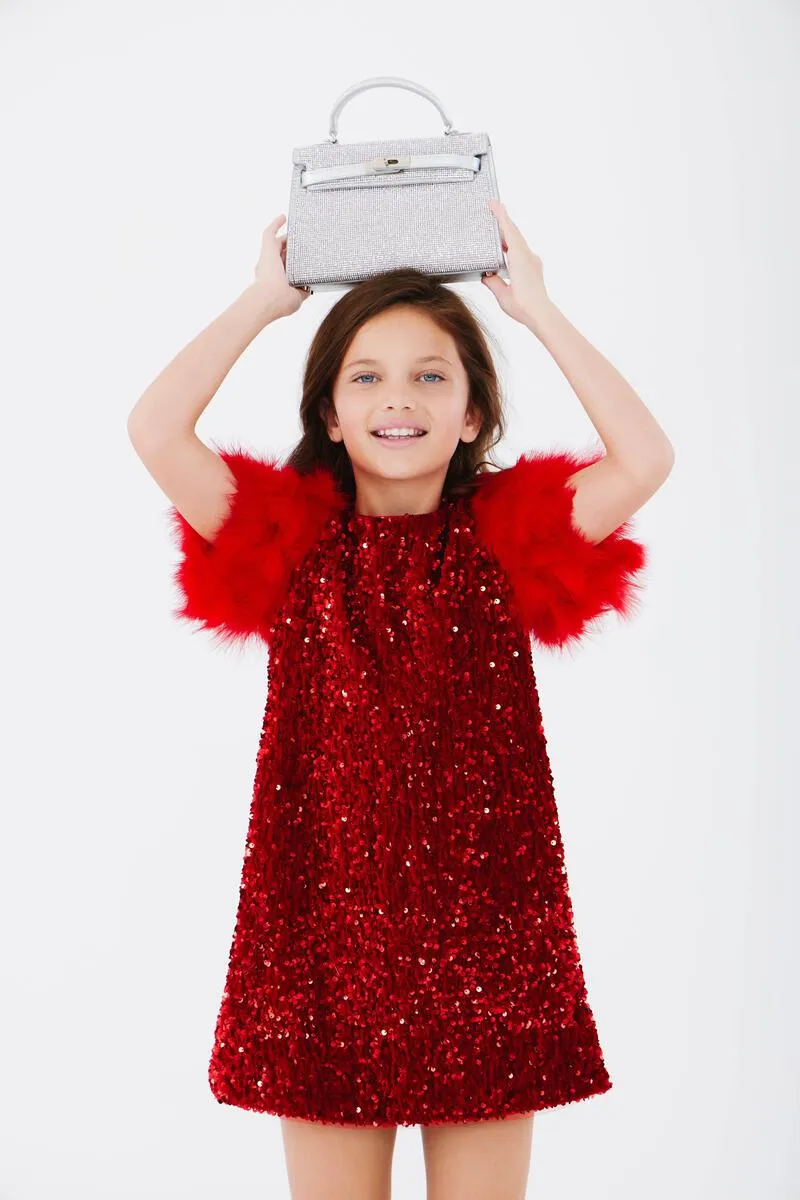 LOL Ruby Red Feather Sequin Dress