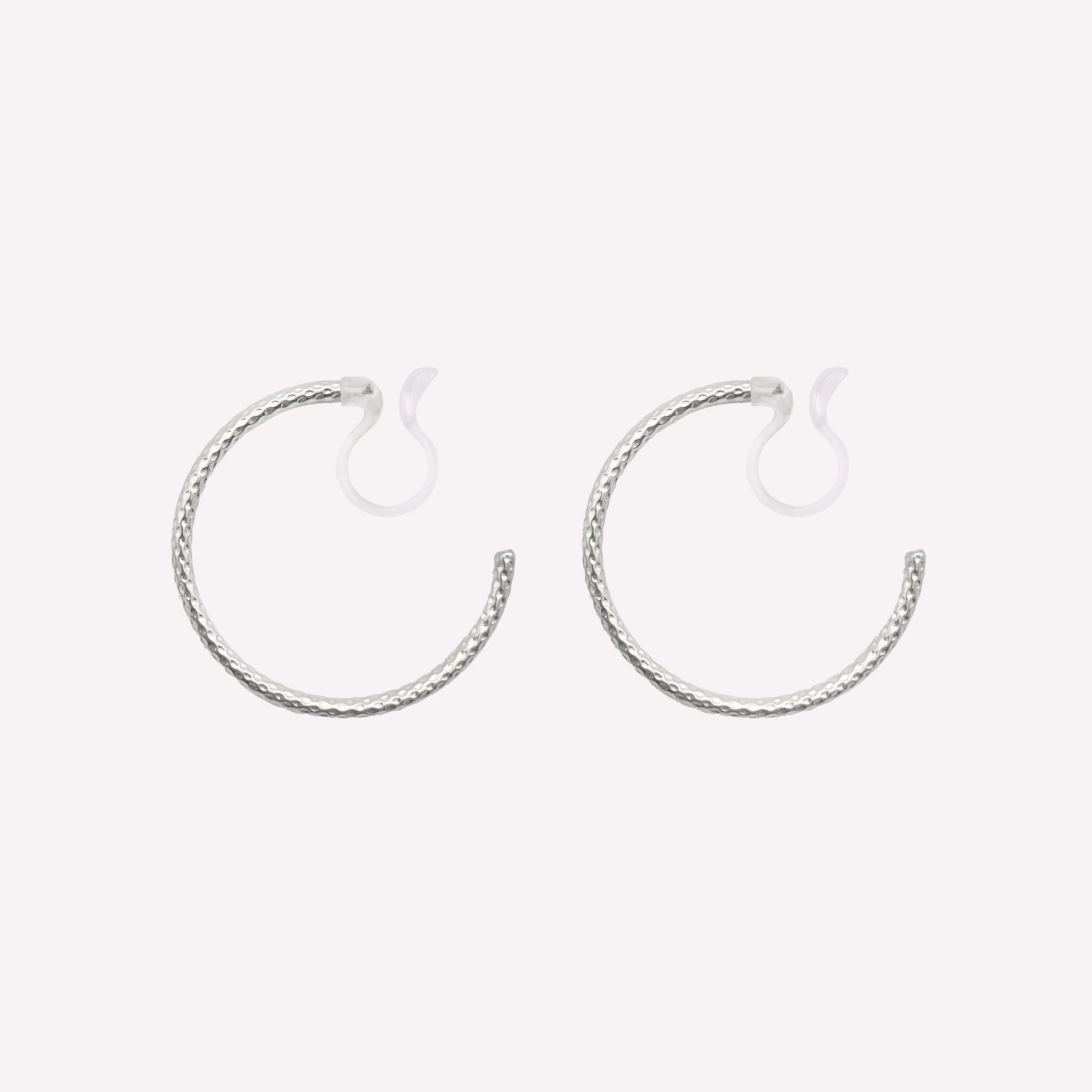 MEDIUM TEXTURED HOOP CLIP-ON EARRINGS IN SILVER