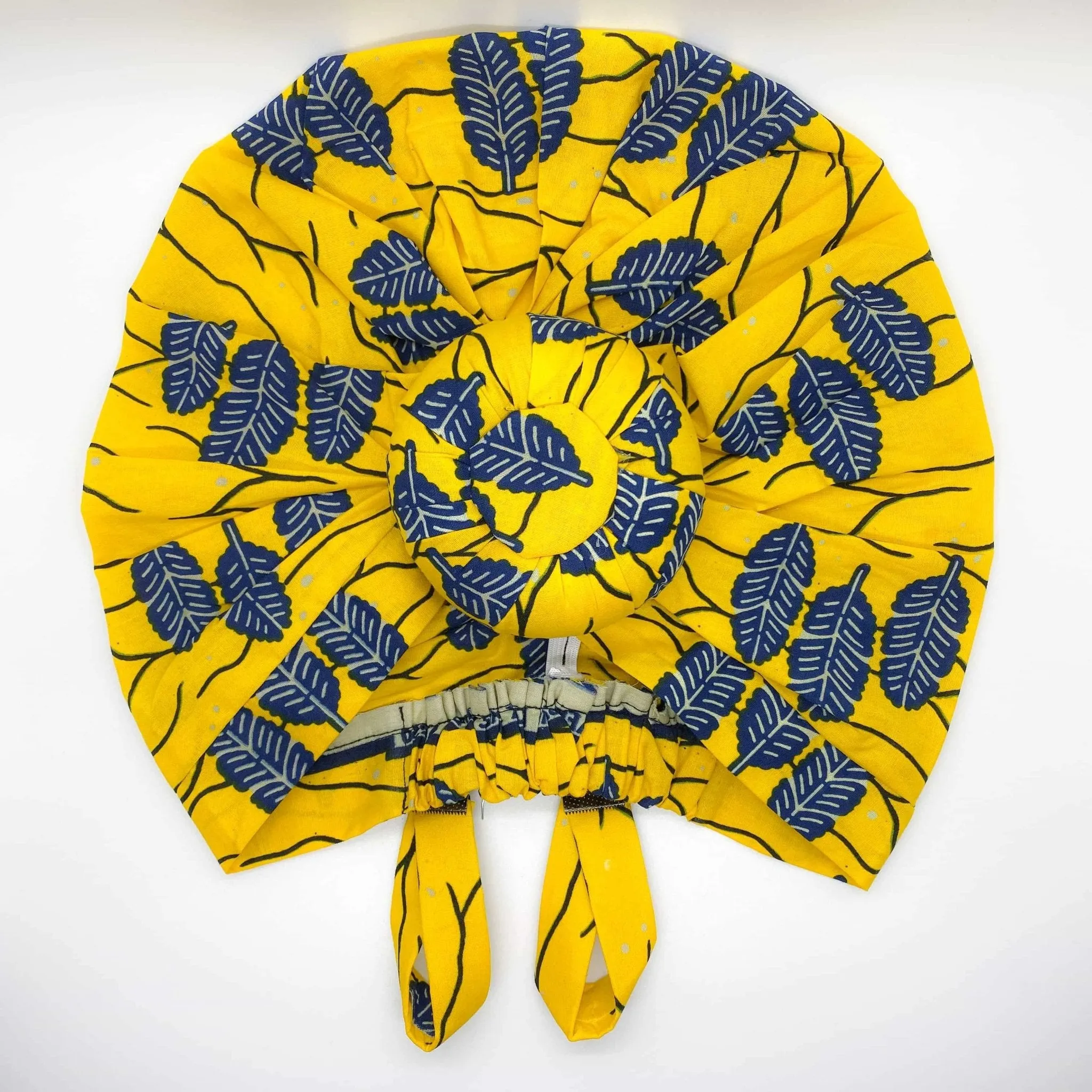 MINA African Print Bonnet Set (ball Knot) (Yellow and Navy Blue)