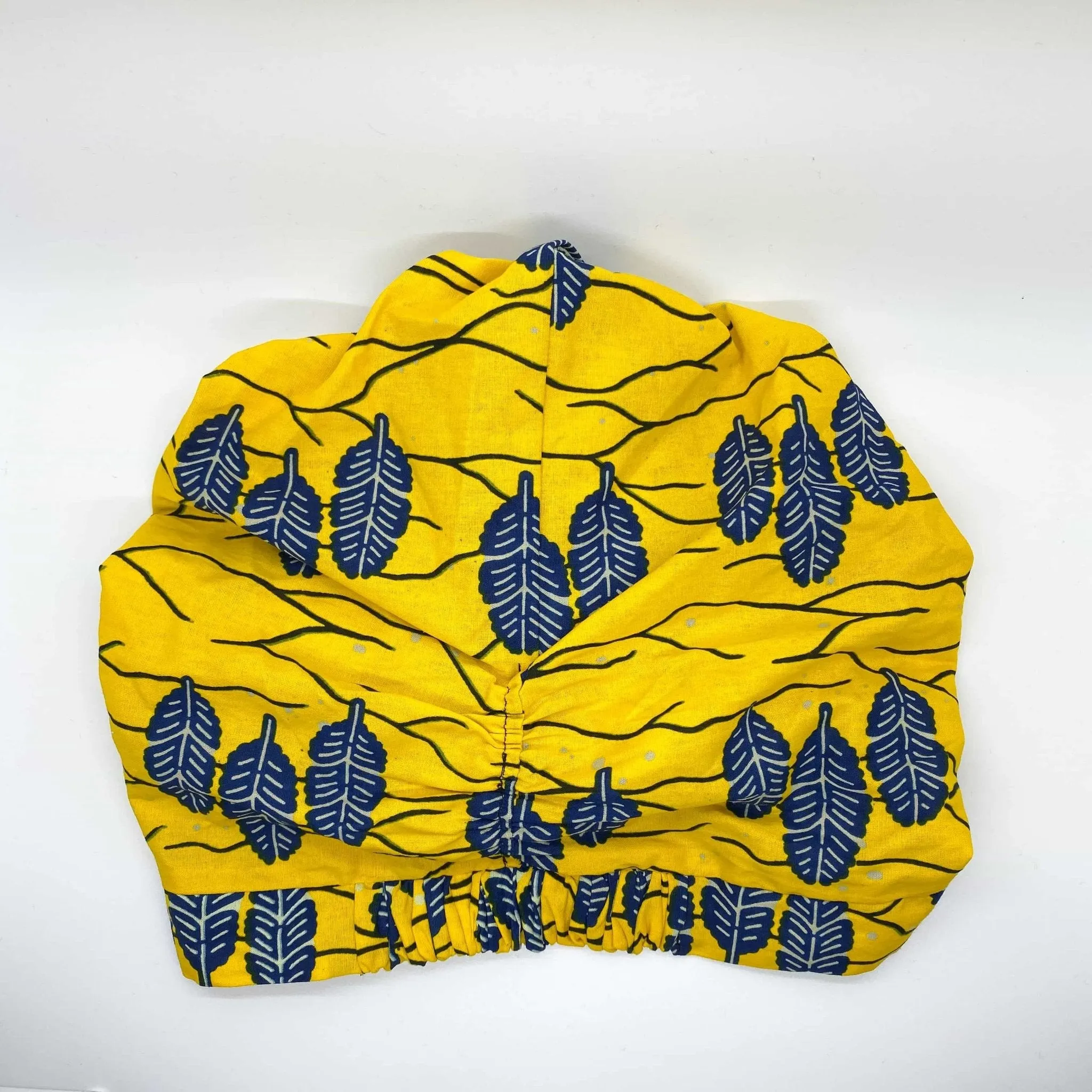 MINA African Print Bonnet Set (ball Knot) (Yellow and Navy Blue)