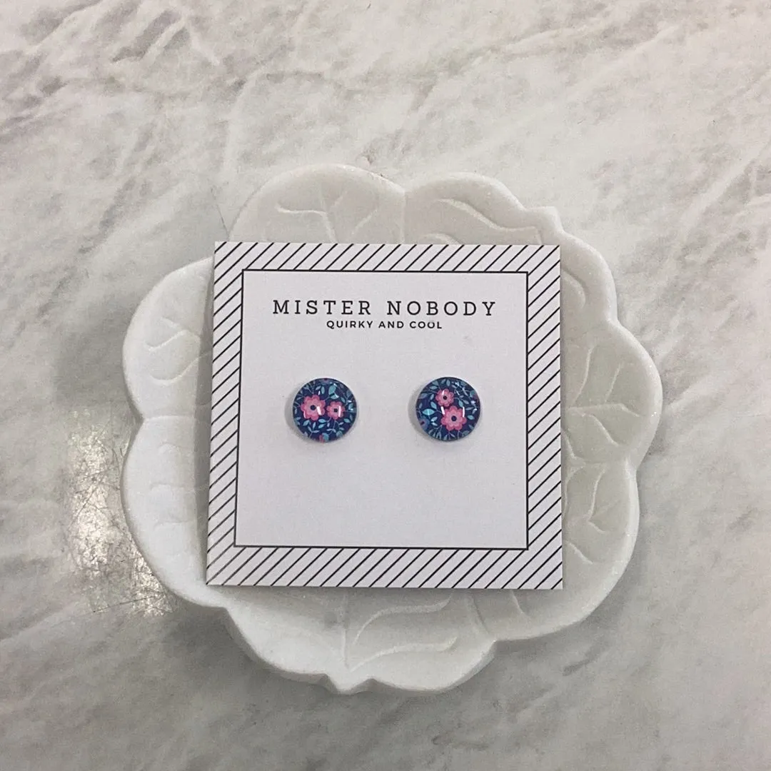 'MISTER NOBODY' Earring - Blue With Pink Flowers