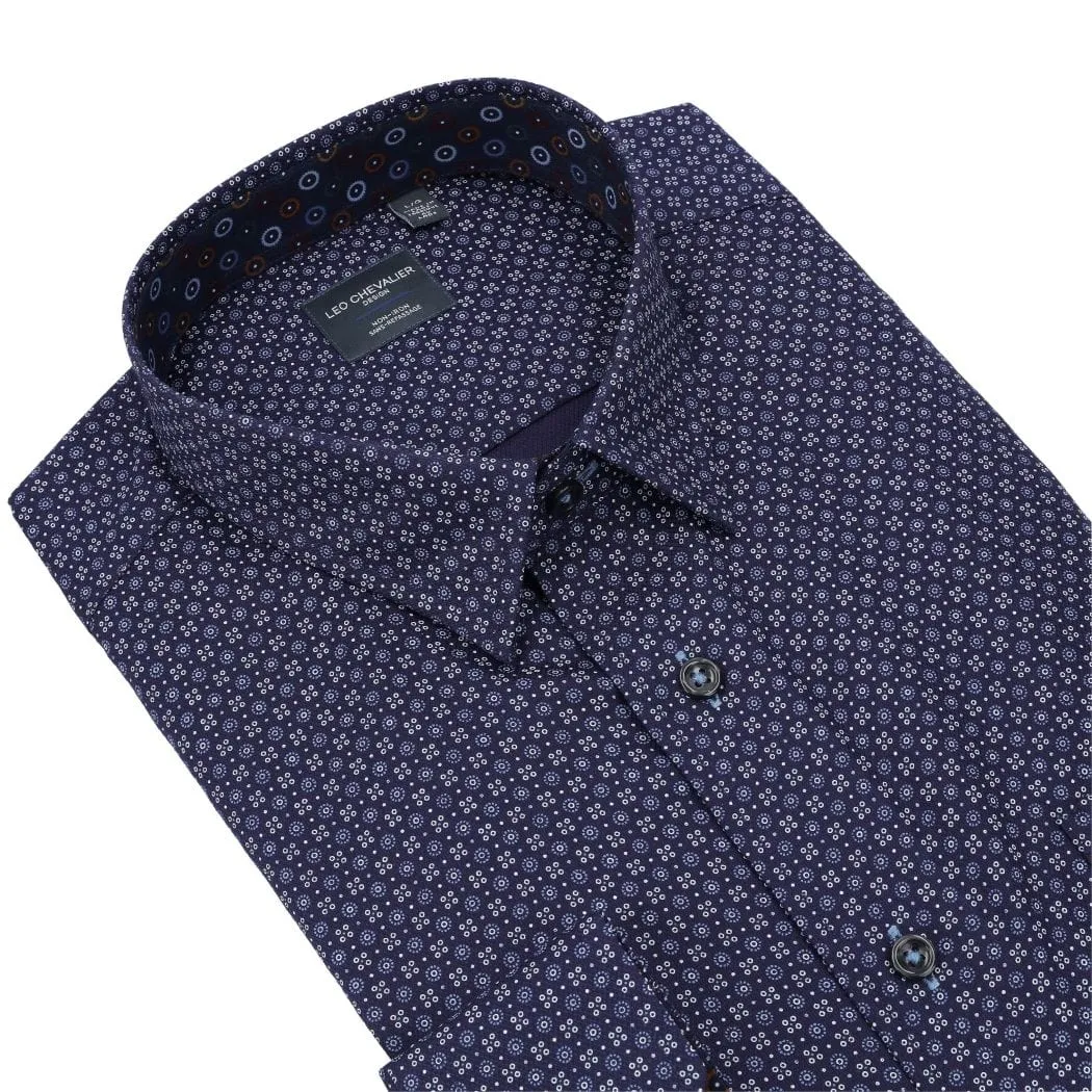 Modern Print on Navy Long Sleeve Men's Hidden Button Down