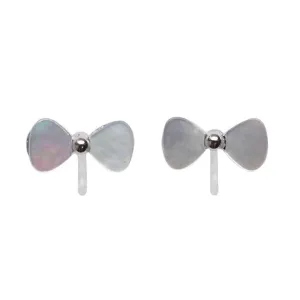 Mother Of Pearl Bow Tie Invisible Clip On Stud Earrings (Silver tone)