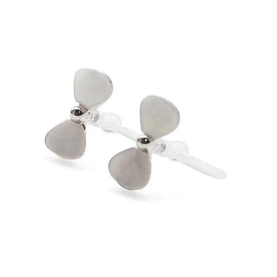 Mother Of Pearl Bow Tie Invisible Clip On Stud Earrings (Silver tone)