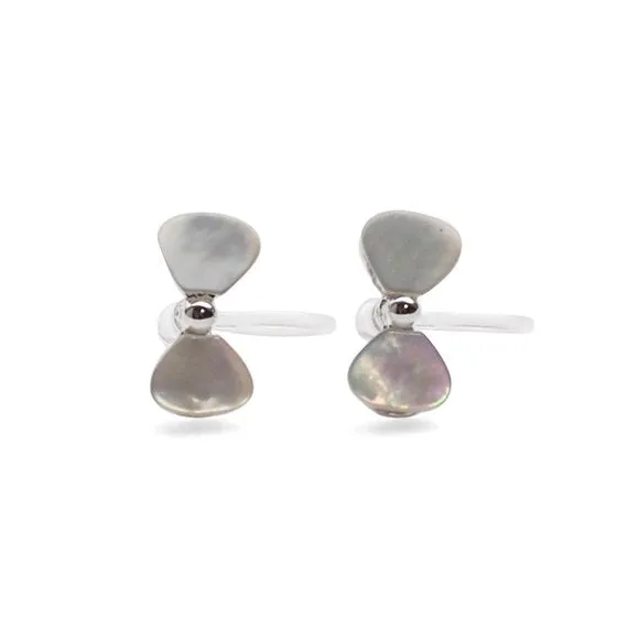 Mother Of Pearl Bow Tie Invisible Clip On Stud Earrings (Silver tone)