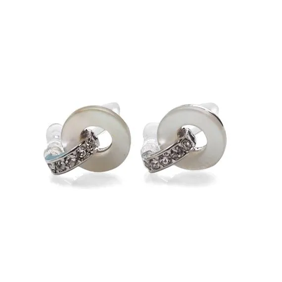 Mother Of Pearl Hoop Invisible Clip On Stud Earrings (Silver tone)