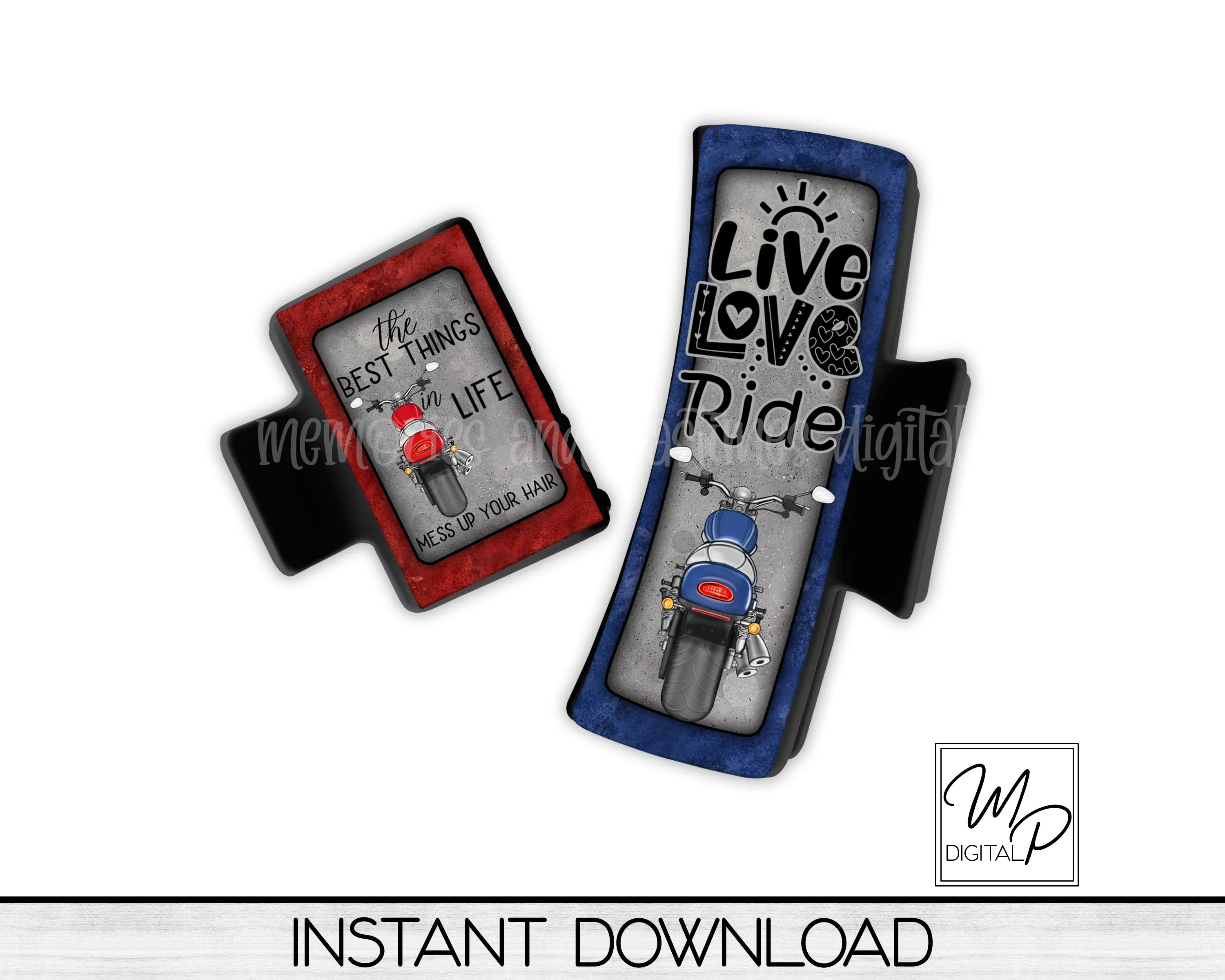 Motorcycle Hair Clip PNG Sublimation Design, Digital Download, Live Love Ride