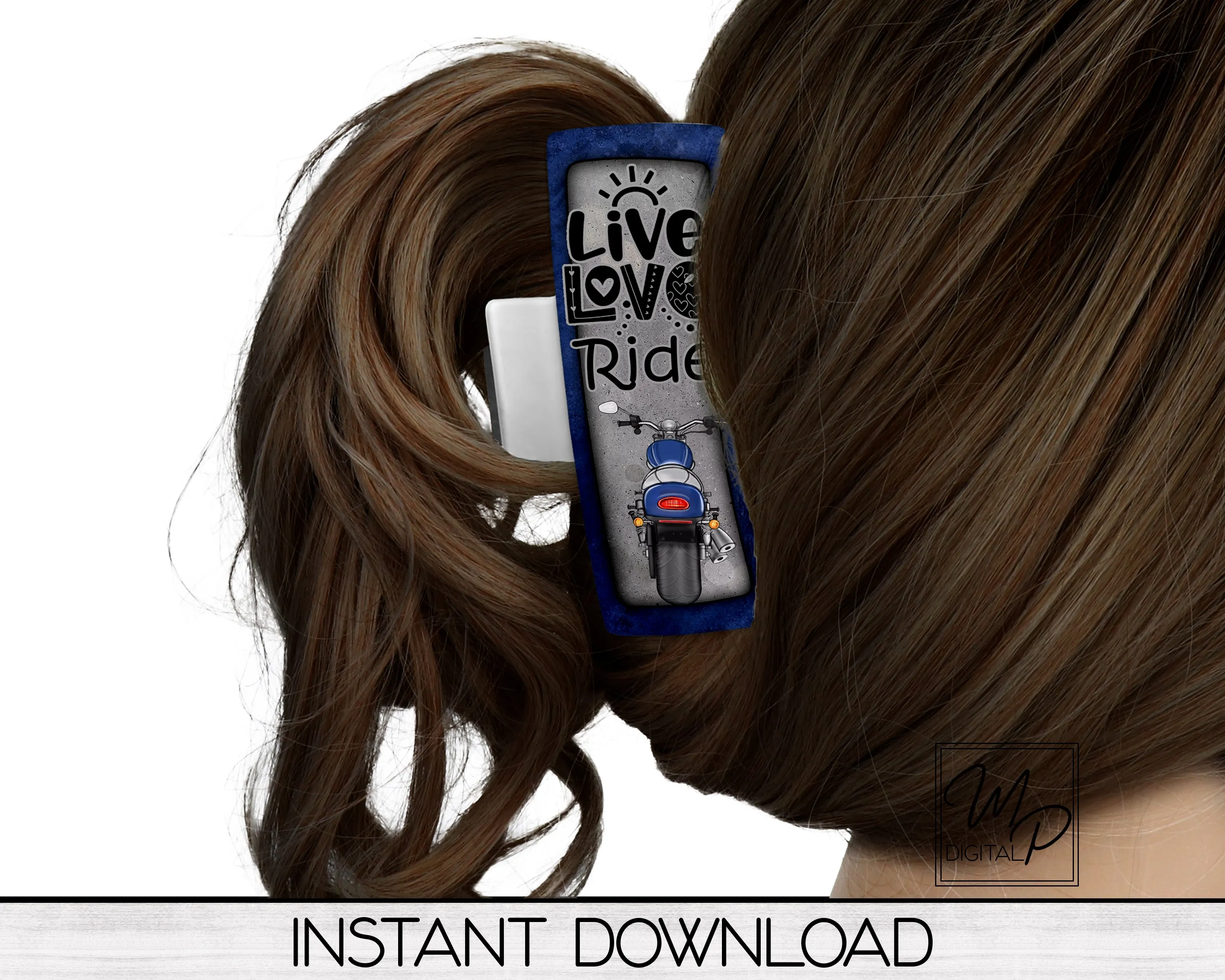 Motorcycle Hair Clip PNG Sublimation Design, Digital Download, Live Love Ride