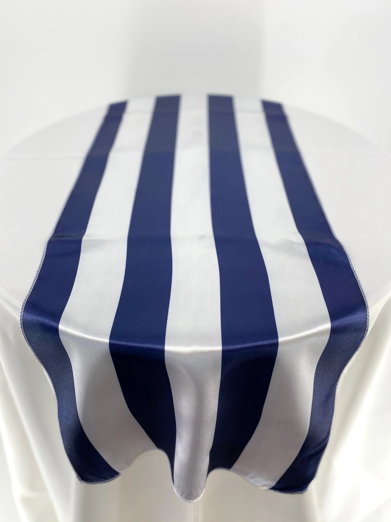 Navy And White Satin Stripe Table Runners