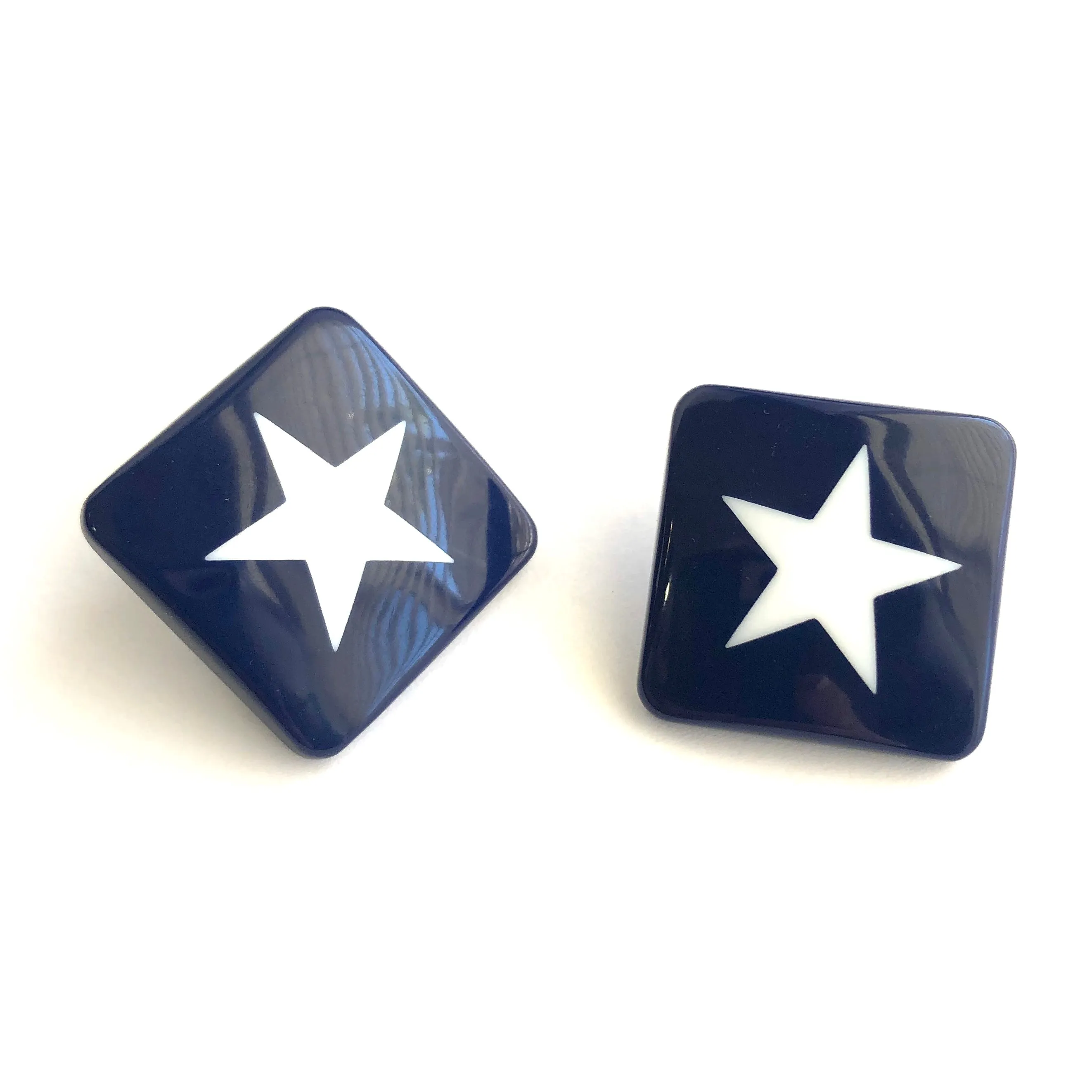 Navy Blue & White Square Star Stud Earrings