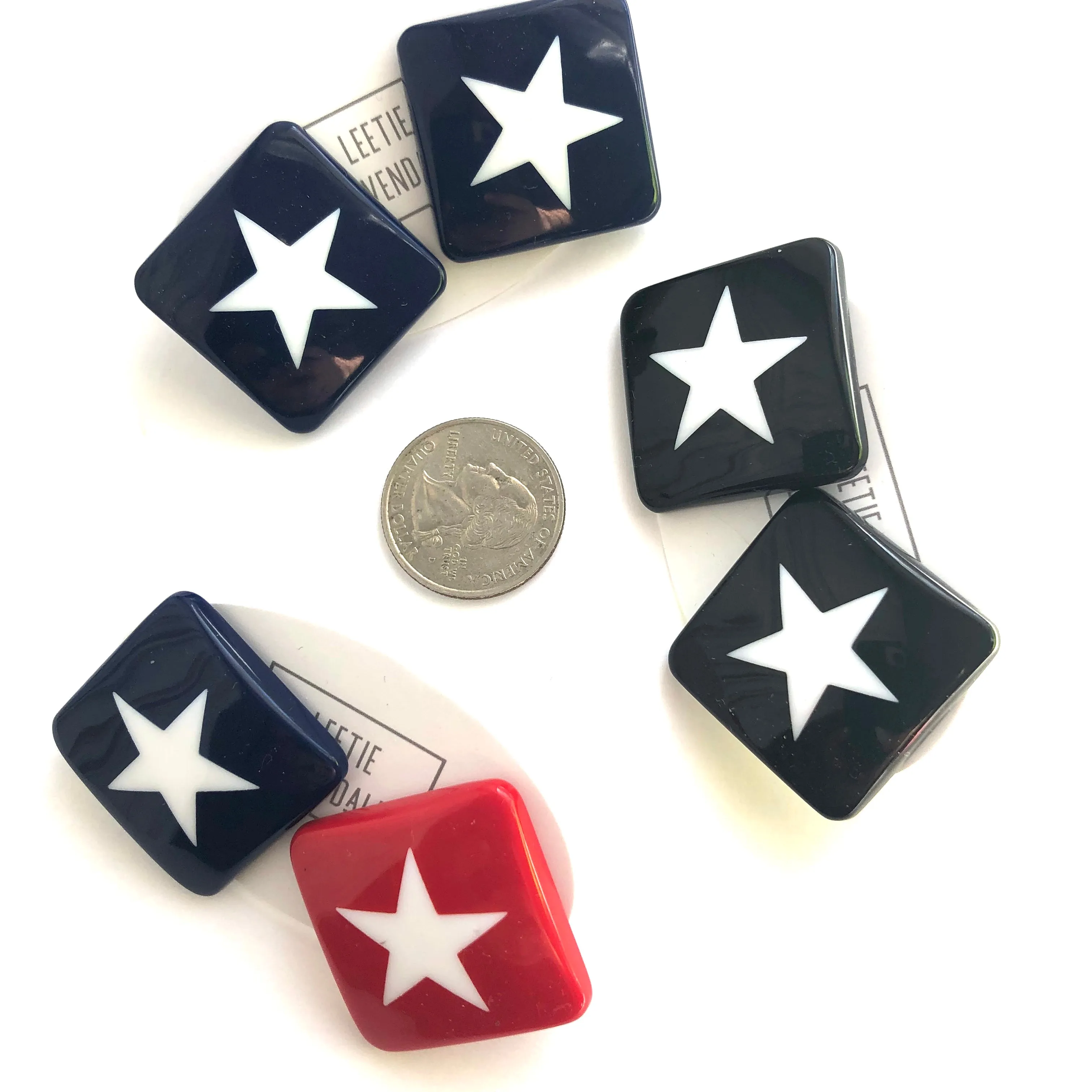 Navy Blue & White Square Star Stud Earrings