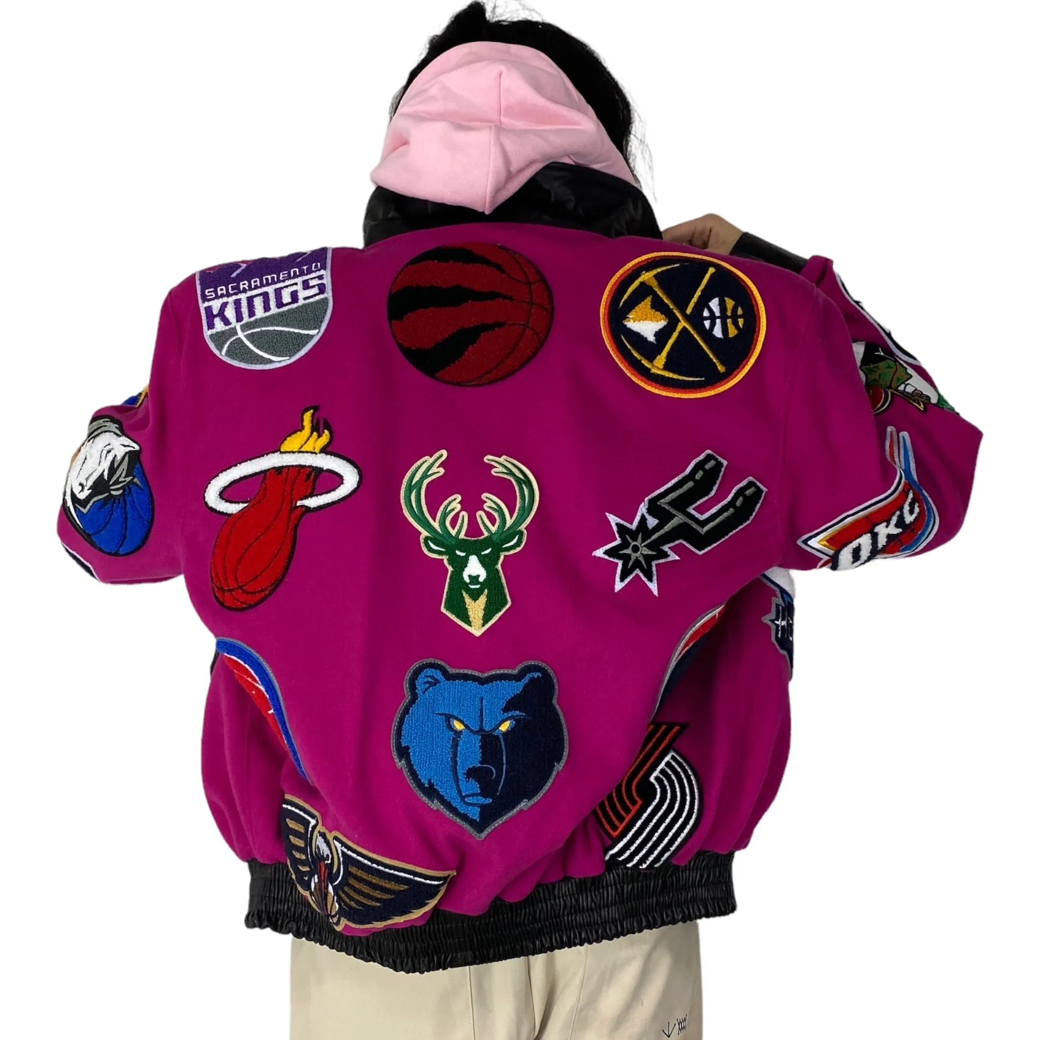 NBA COLLAGE WOOL & LEATHER JACKET Fuchsia