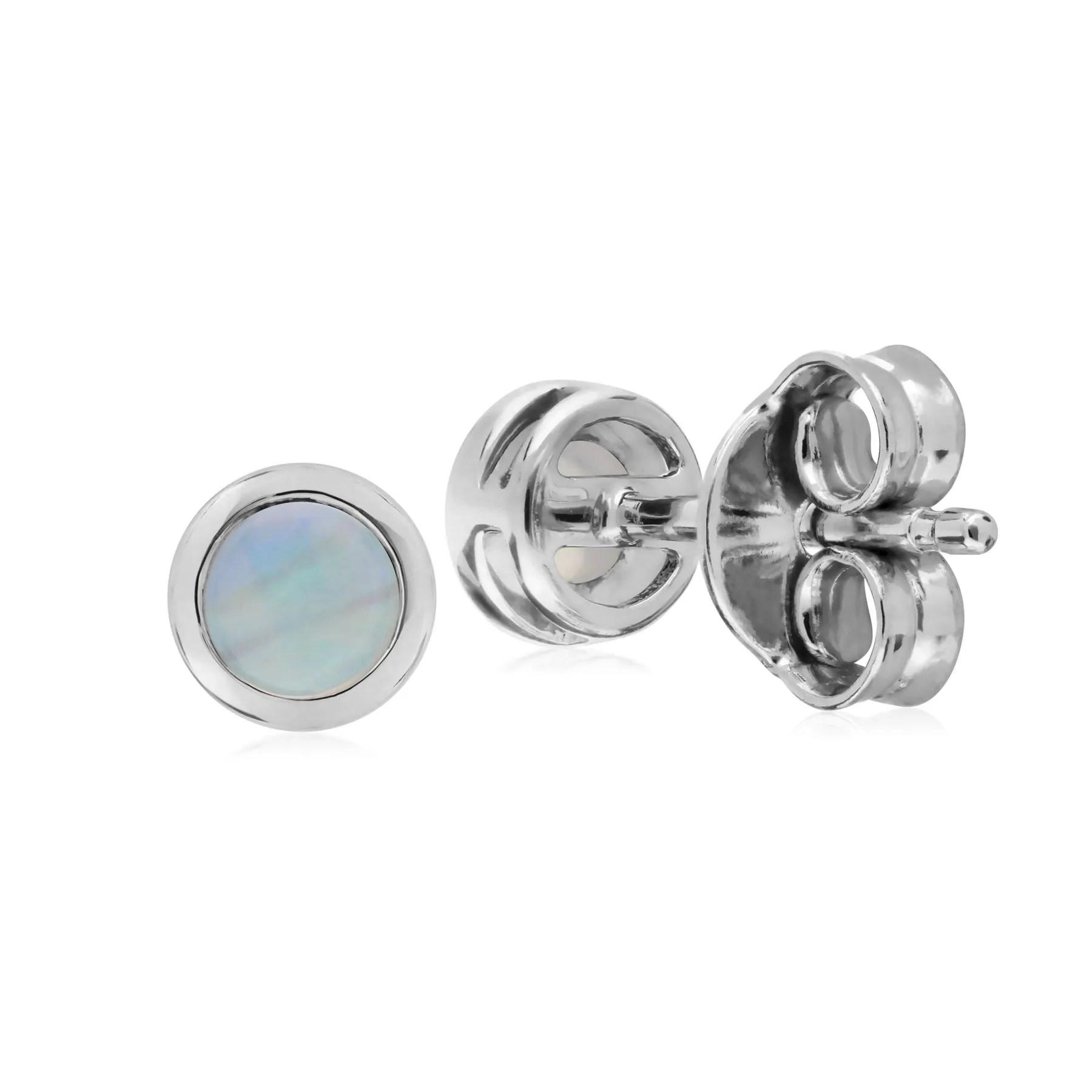 Opal Ohrring, Sterlingsilber Einfaches Opal Blende Runde Ohrstecker Ohrringe