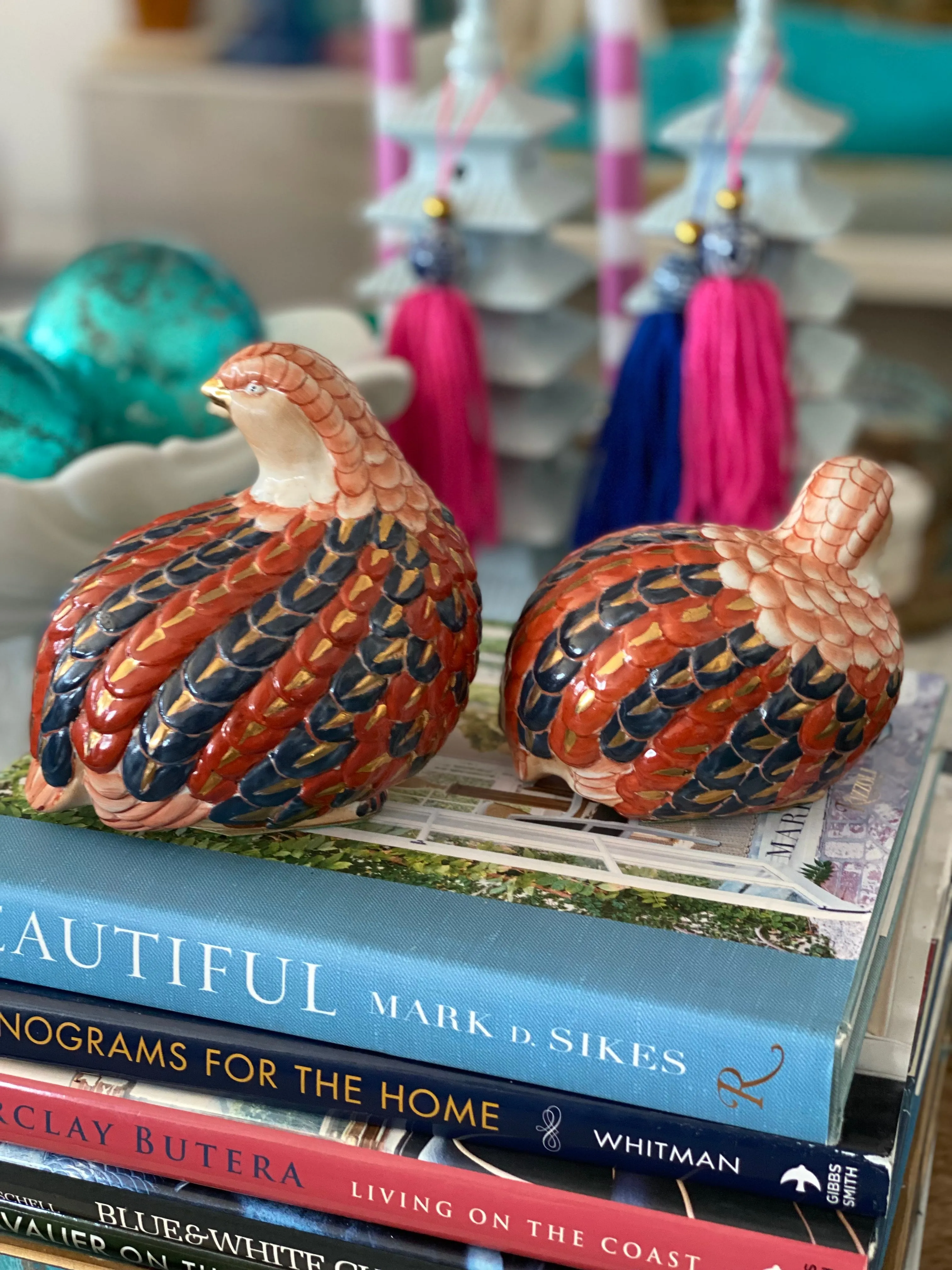 Pair of Rust, Blue and cream Quails