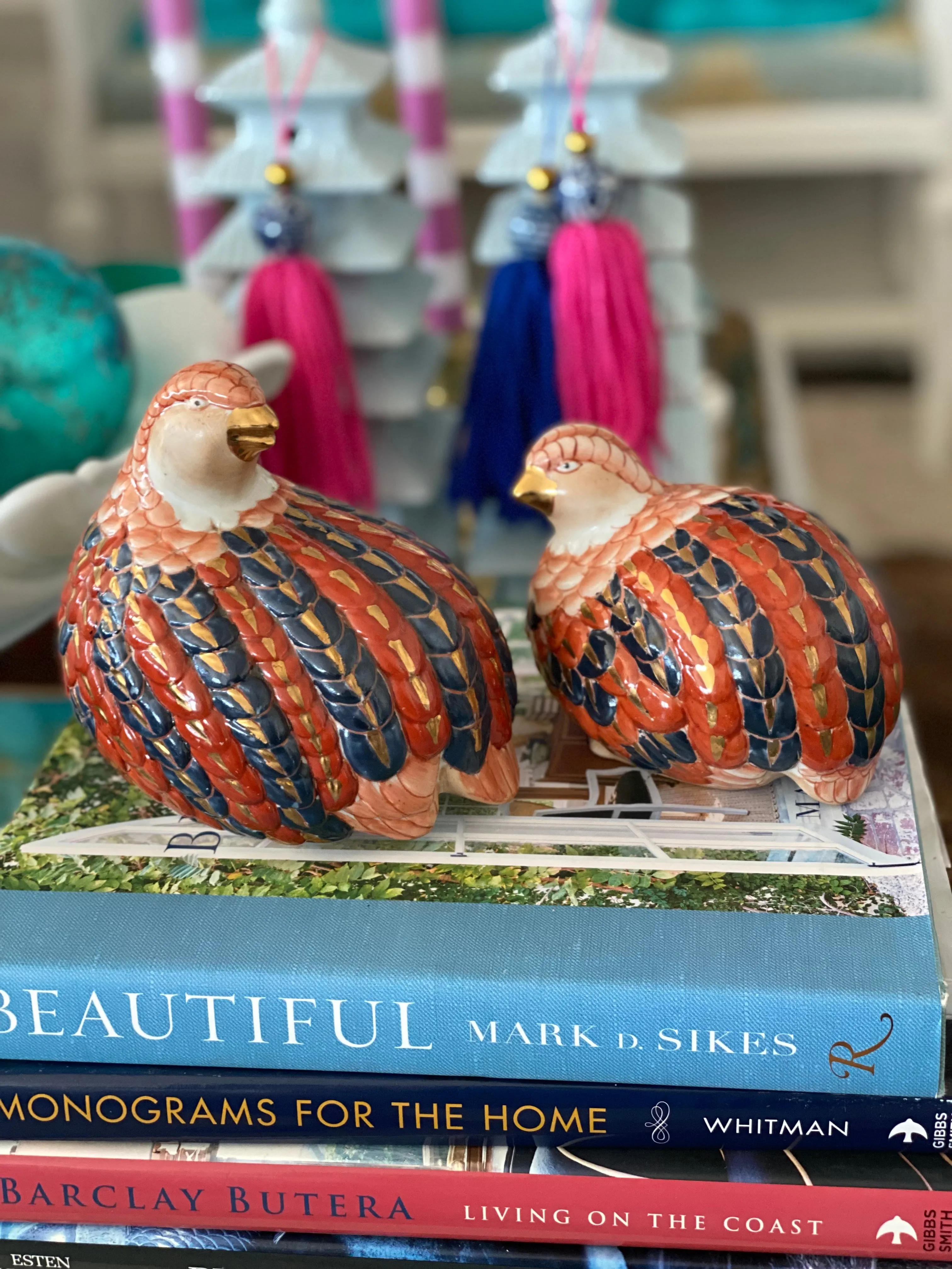 Pair of Rust, Blue and cream Quails