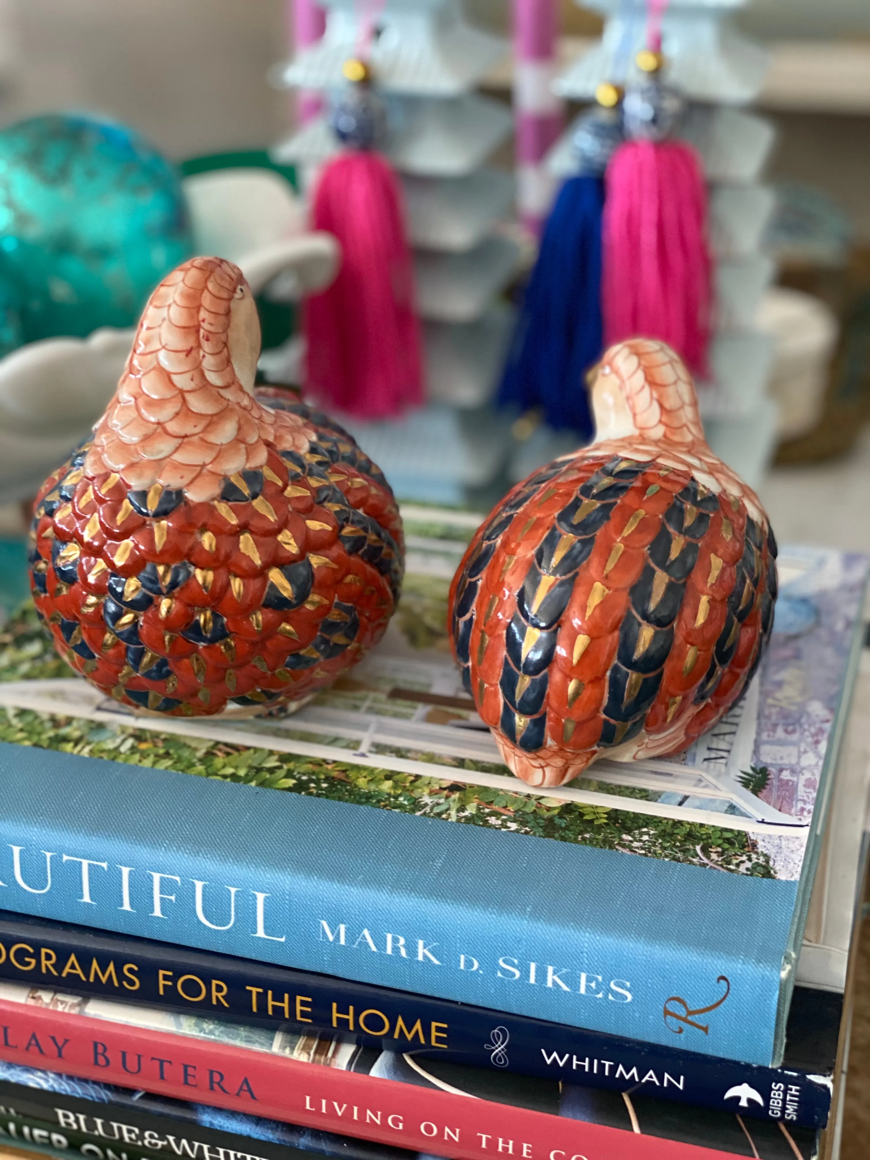 Pair of Rust, Blue and cream Quails