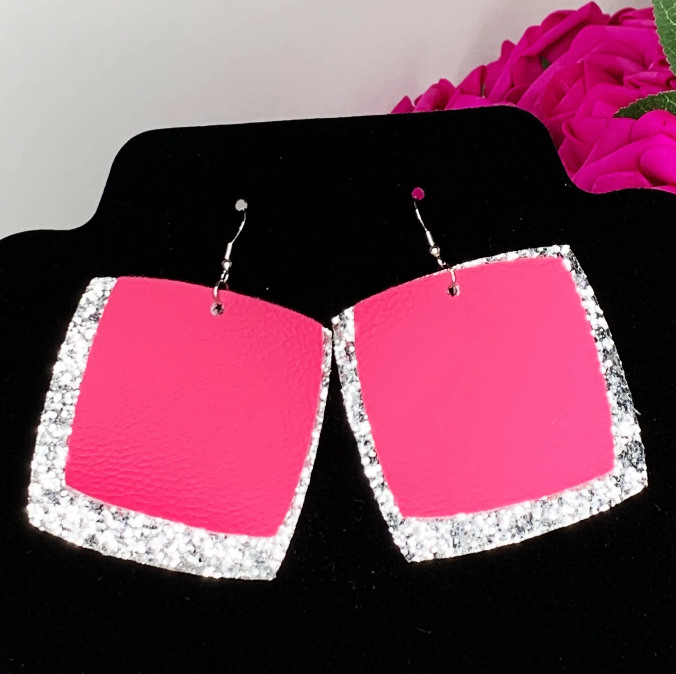 Pink & Silver Glitter Double Block Earrings