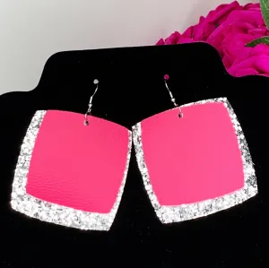 Pink & Silver Glitter Double Block Earrings