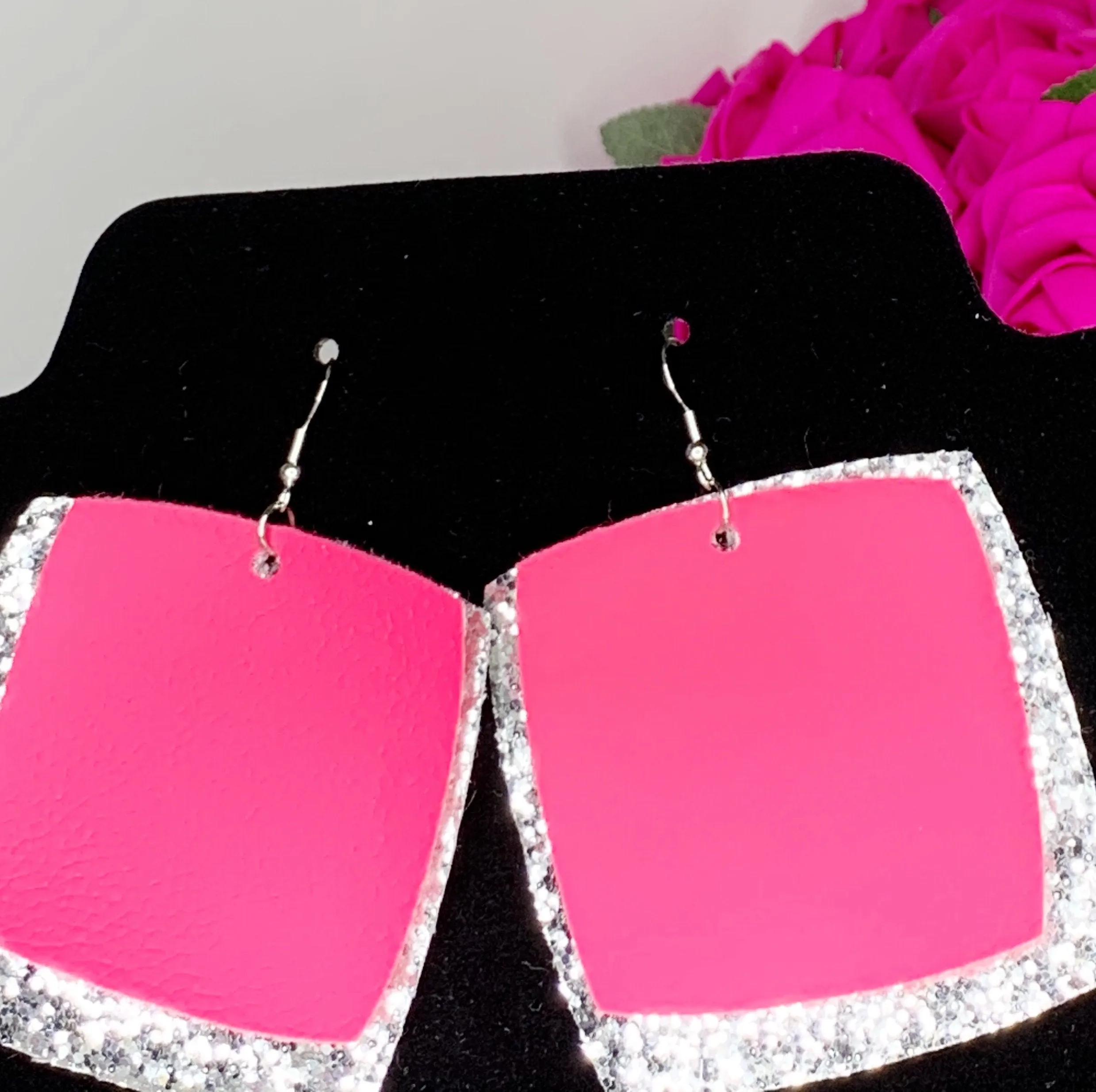 Pink & Silver Glitter Double Block Earrings