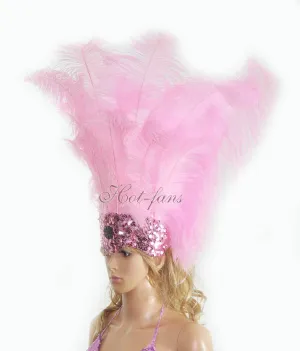 Pink Showgirl Open Face Ostrich feather Headdress