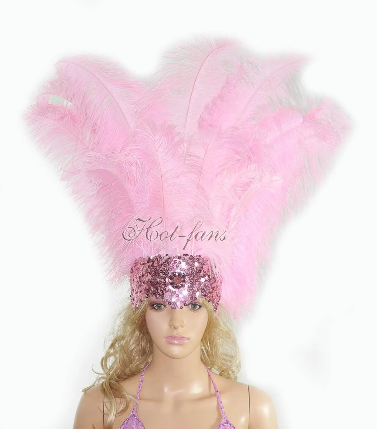 Pink Showgirl Open Face Ostrich feather Headdress