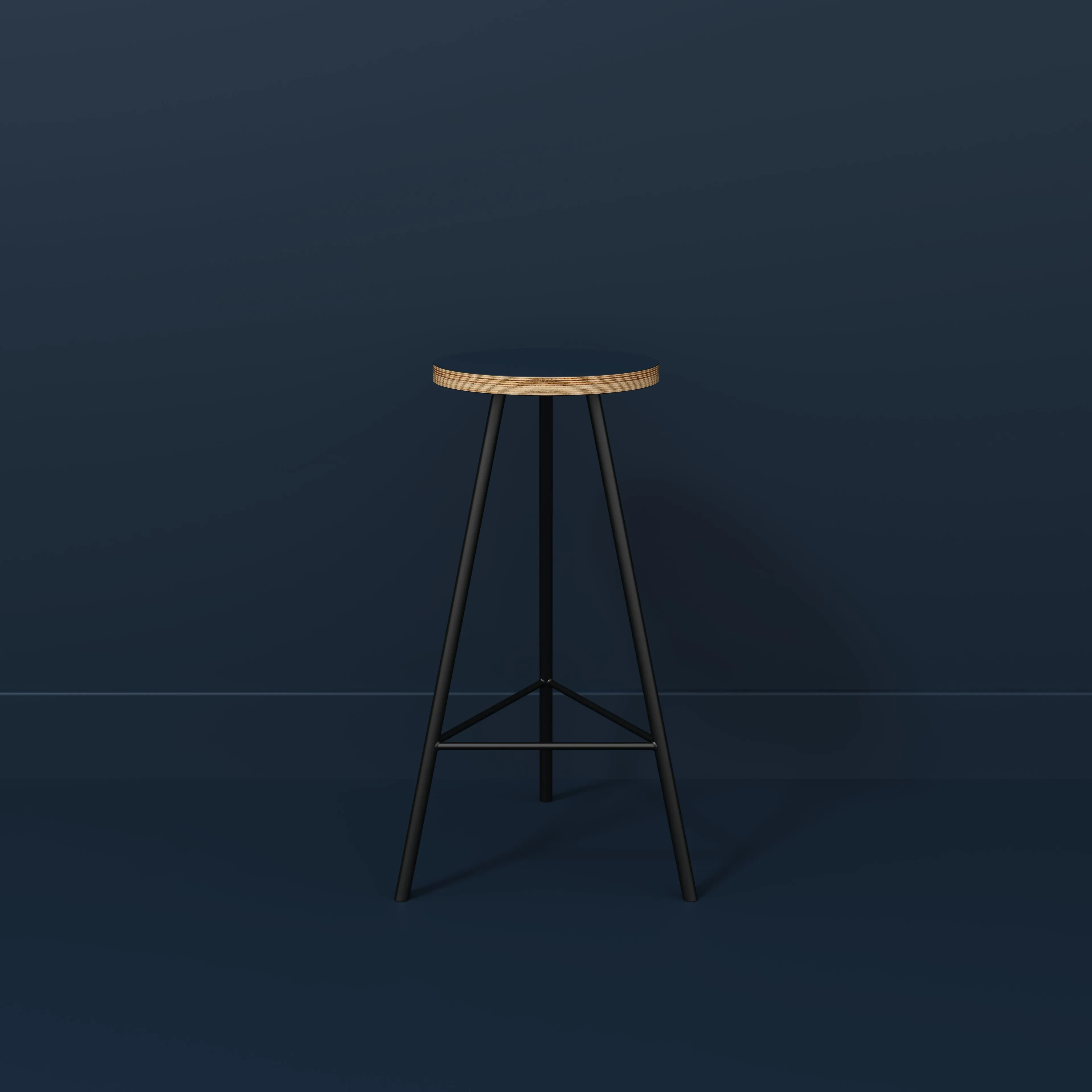 Plywood Bar Stool with Black Nord Base - Formica Night Sea Blue