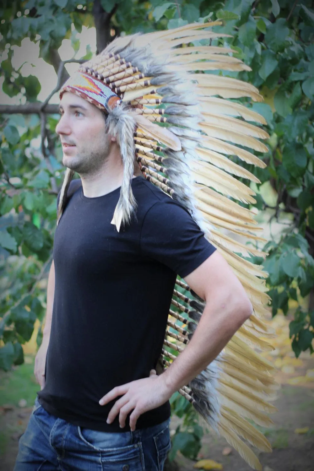 PRICE REDUCED Z25 Extra Large Brown  Feather Headdress  (43 inch long ).