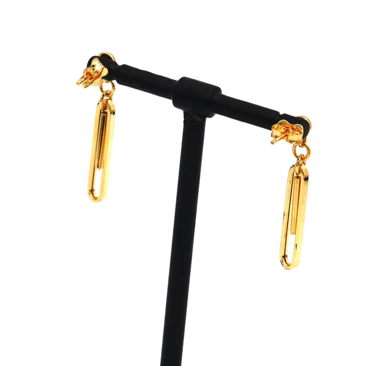 Real Gold Link Dangler Paper Single Clip Hanging Earring Set 1711 E1851