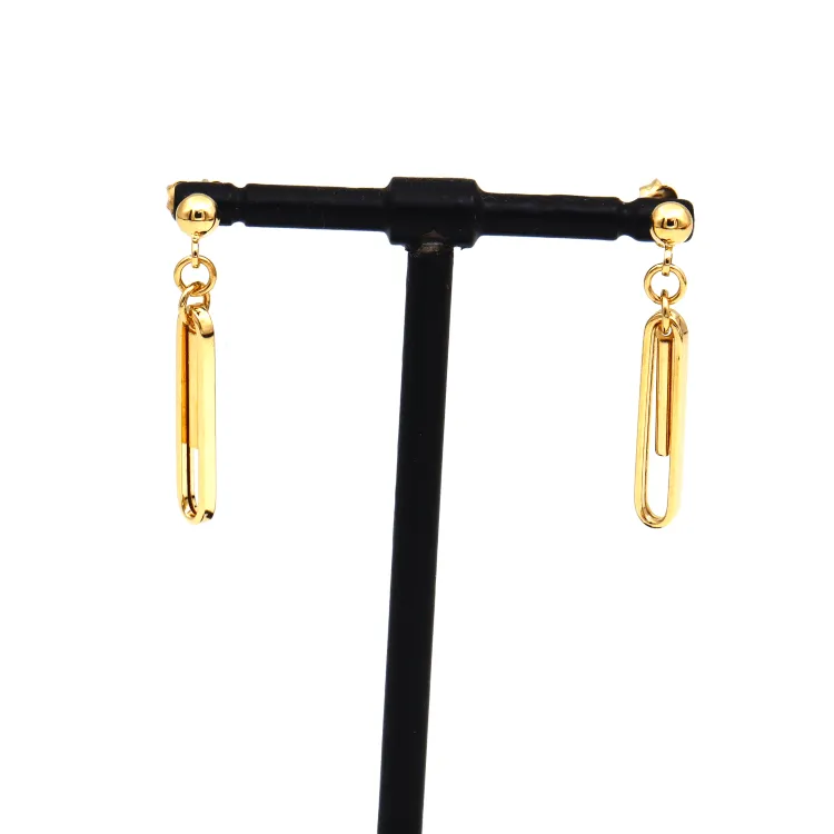 Real Gold Link Dangler Paper Single Clip Hanging Earring Set 1711 E1851