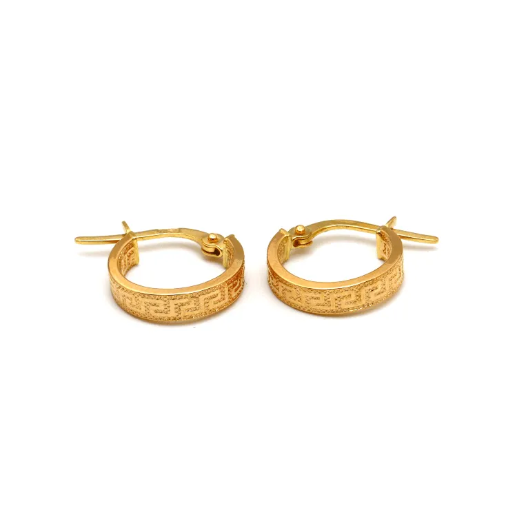 Real Gold Petite Maze Hoop Round Small Clip Earrings - Style 6322, Design E1784