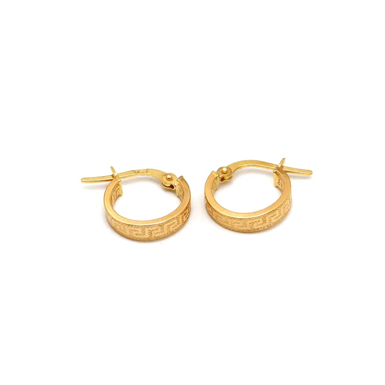 Real Gold Petite Maze Hoop Round Small Clip Earrings - Style 6322, Design E1784