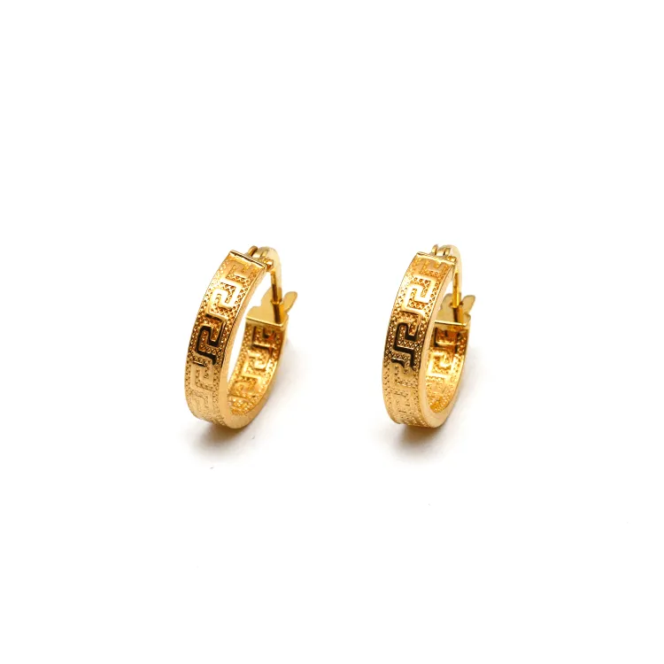 Real Gold Petite Maze Hoop Round Small Clip Earrings - Style 6322, Design E1784