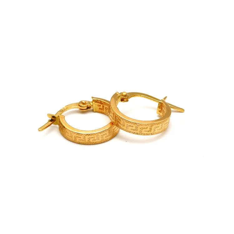 Real Gold Petite Maze Hoop Round Small Clip Earrings - Style 6322, Design E1784